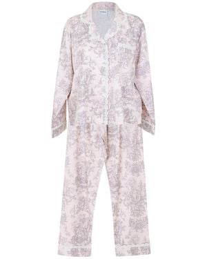 Luna Luz Versailles Modal Cotton Lace-Collar Pajama Set - Purple