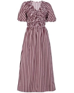 Rose & Nancy Isla Burgundy And Stripe Short Sleeve Linen Blend Dress - Purple