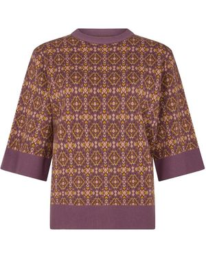 Raffya Daffodil Slouchy Tile Print Knitted T-Shirt - Brown