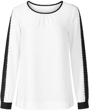 Conquista Neutrals Contrast Ecru Top With Long Sleeves With Lace Detail & Button Fastening - Natural