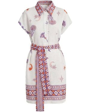 LOVEIST STORE Morocco Statement Print Belted Resort Shirt Dress - Purple