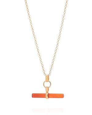 Nellou Jewellery Carnelian T Bar Necklace Plated Sterling - Metallic