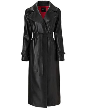 Lita Couture Belted Leather Trench Coat - Black