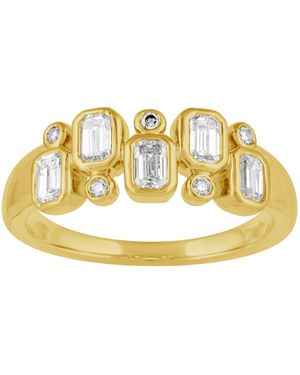 Artisan Emerald & Round Cut Diamond Antique Band Ring - Metallic