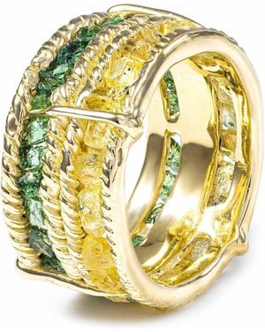 German Kabirski Tyra Handcrafted Plated Barrel Ring With Raw Sapphire And Chrome Diopside - Metallic