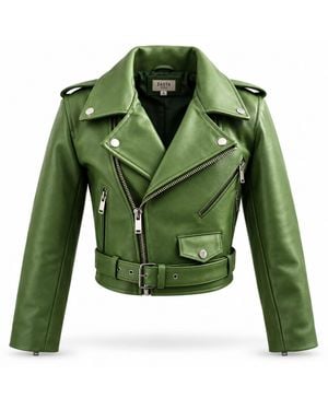 Zasta Studio Cropped Biker Leather Jacket - Green