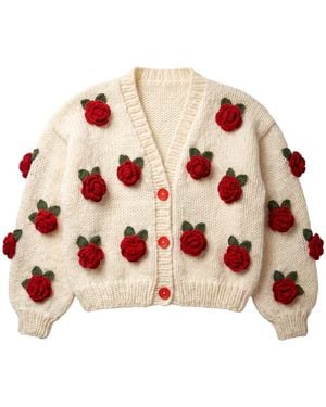 Ana Chic Neutrals Rose Handmade Knitted Cardigan - Pink