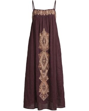 Raffya Sapphire Spaghetti Strap Embroidered Maxi Dress - Brown