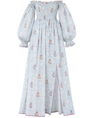 Charkha & Loom Aurora Chanderi Silk Maxi Dress - Blue