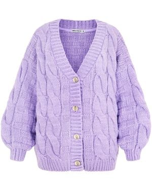 Cara & The Sky ' / Gemma Basket Stitch Balloon Sleeve Cardigan - Purple