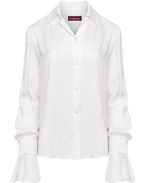 Mandragora Buttoned Blouse With Scarf Celia Ecru - White