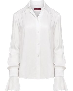Mandragora Buttoned Blouse With Scarf Celia Ecru - White