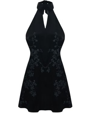 Maison sél Embroidered Mini Dress - Black