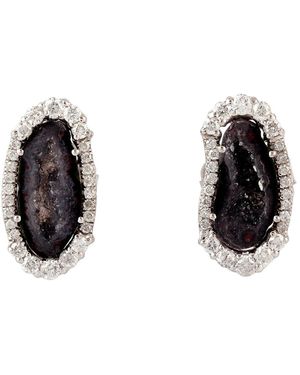 Artisan Uneven Geode & Diamond Halo Stud Earrings - Black