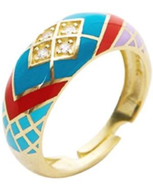 Spero London Enamel Blue Five Colour Sterling Silver Ring