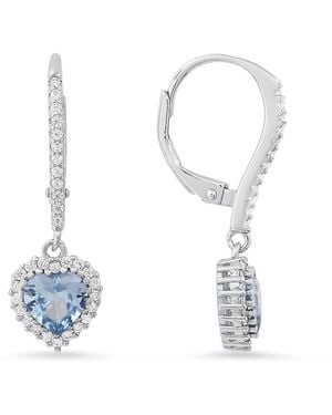 Kylie Harper March Aquamarine Birthstone Heart-Cut Halo Leverback Earrings - Blue