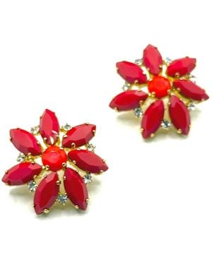 Achala Handcrafted Coral Bloom Stud Earrings - Red
