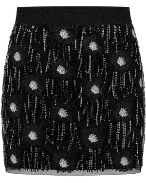 Lalipop Design Embroidered Sequin Tulle Mini Skirt - Black