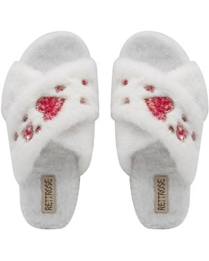 Rettrose Neutrals Kaylee Cream Luxury Plush Diamanté Embellished Handmade Slipper - White