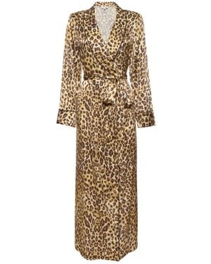 Kato Matador Leopard Silk Satin Robe - Natural