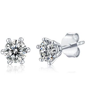 Genevive Jewelry Stella Sterling Plated With Lab Created Moissanite Round Solitaire Stud Earrings - Metallic