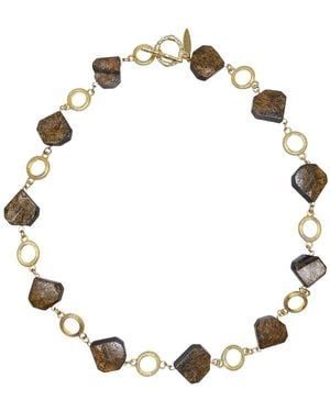Farra Tiger-Eye Stone With Chain Modern Necklace - Metallic