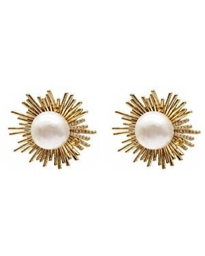 Farra Tone Freshwater Pearl Sunburst Statement Stud Earrings - Metallic