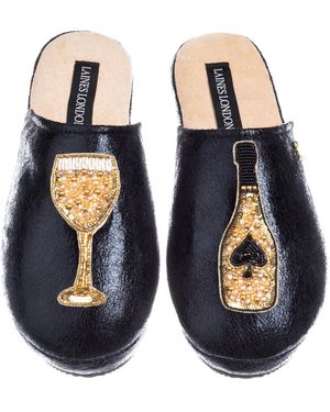 Laines London Softie Slippers With The Ace Of Champagne Brooches - Blue