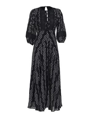 Rose & Nancy Corinne & Waves Print Lace Trim Maxi Dress - Black