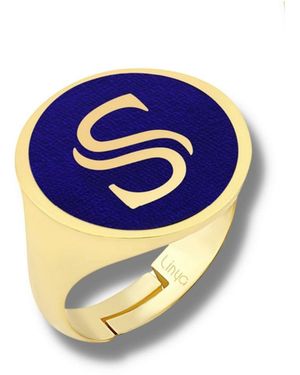 LINYA JEWELLERY Personalized S Letter Enamel Signet Ring - Blue