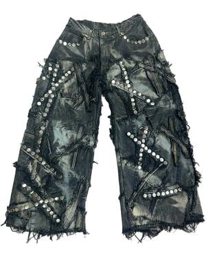 Zasta Studio Shred Couture Studded Denim Pants Wide Leg - Blue