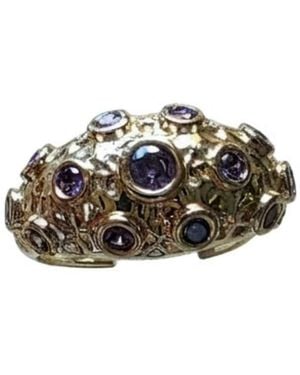 Silver & Elegant Co. Sculptural Amethyst Stardust Adjustable Ring, 22K-Plated Bronze - Black