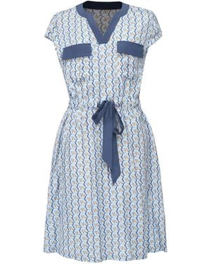 Smart and Joy Tunic Dress With Drawstring Belt And Geometric Print - Blue
