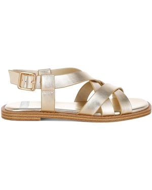 Rag & Co Doata Metallic Genuine Leather Buckled Flats - Natural