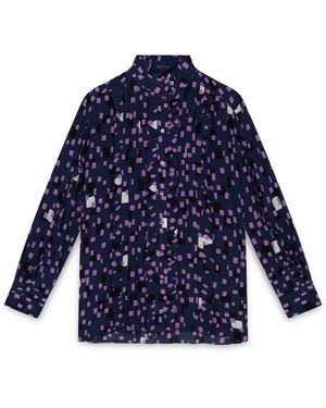 Amanda Thompson Couture Frankie Shirt Abstract Print Silk - Blue