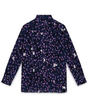 Amanda Thompson Couture Frankie Shirt Abstract Print Silk - Blue