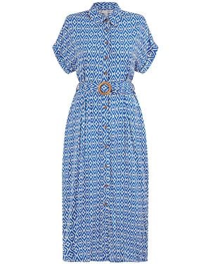 Yumi' Viscose Midi Shirt Dress With Matching Belt - Blue