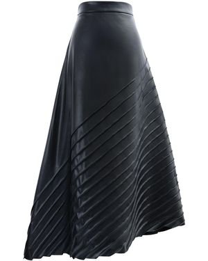 Kargede Faux Leather Maxi Skirt – High-Waist Pleated A-Line - Blue