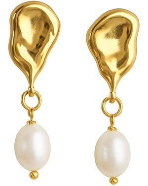 My Little Nature Plated Irregular Shape Earrings With Freshwater Pearls – Dangle Drop Statement Jewellery For Her - Metallic