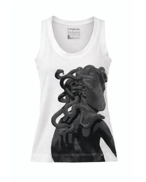 Conquista Art Print Sleeveless Cotton Tank Top - White
