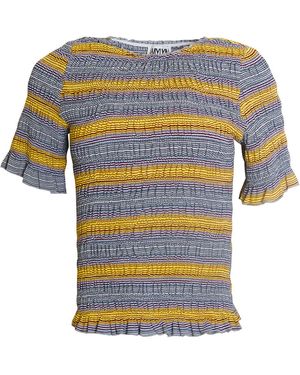 Amy Lynn Romy Multi Stripe Smocked Viscose Knitted Top - Blue