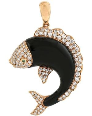 Artisan Rose Onyx Dolphin Pendant With Diamond Accents - Black
