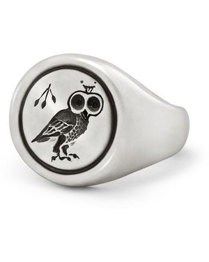 Snake Bones Owl Signet Ring - Metallic