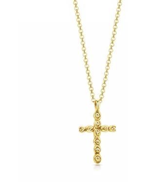 Unaloe Vanity Baroque Cross Necklace Plated Sterling – Handmade Italian Cross Pendant – Elegant Jewellery - Metallic