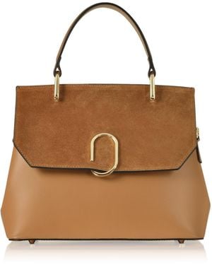 Le Parmentier Thais Suede & Leather Satchel Bag - Brown