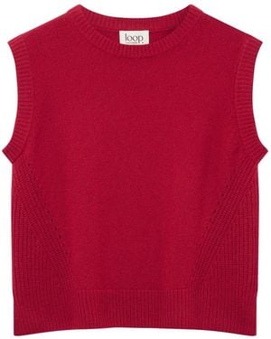 Loop Cashmere Ribbed Detail Tank Jumper - Red