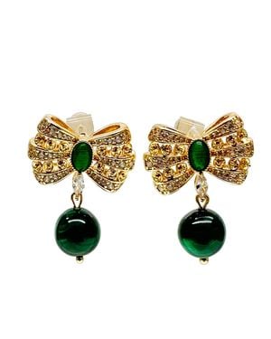 Farra Butterfly Bow With Malachite Dangle Earrings - Green