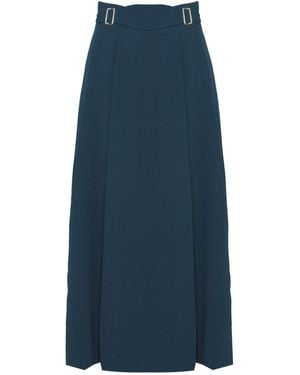 The Extreme Collection Midi Skirt With High Waist And Fluid Silhouette Petrol Petra - Blue