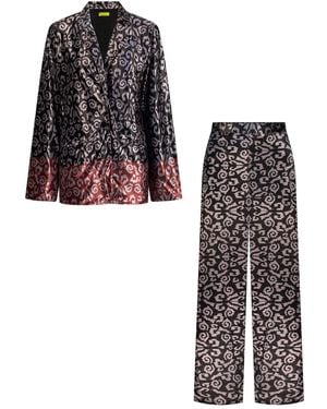 Emanmoon Patterned Satin Set - Black