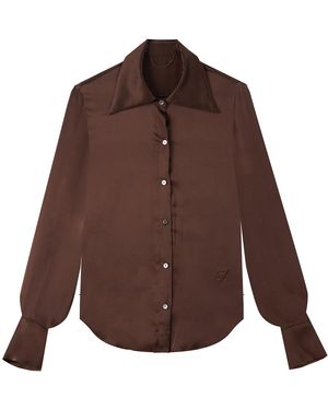 Silkinc Wide Collar Silk Shirt - Brown